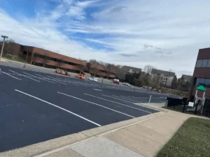 Updated parking lot with new white striping
