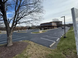 Wide view of restored commercial parking lot